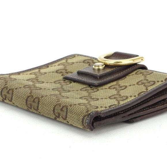 Gucci W Hook Wallet GG Canvas Beige Canvas ~ Leather Auth Used G1429 - Picture 9 of 10